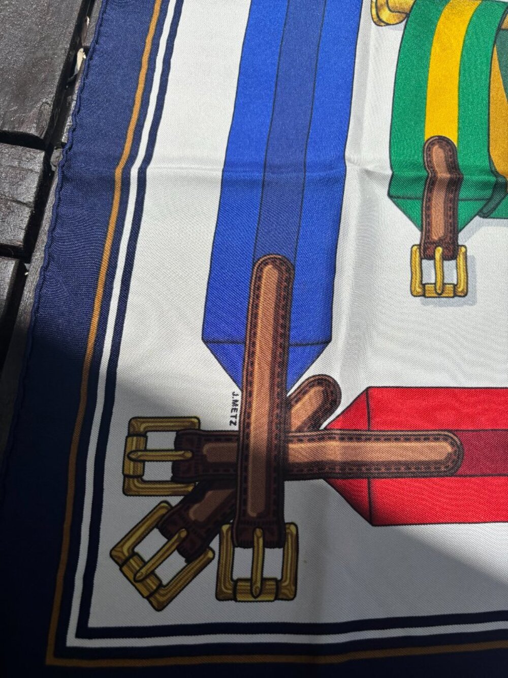 Authentic HERMES Carre 90 Scarf Suspenders Motif Silk Blue - Picture 3 of 4